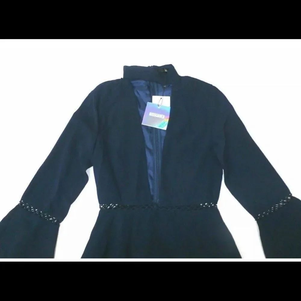 MisGuided Navy Blue Bell Sleeve Choker Dress sz.2